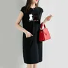 Basic Casual Dresses Women Summer Kaii Cat Print Dress Korean Fashion Aesthetic Clothes Casual Streetwear Black Loose Midi Dresses for Women 2023C24315