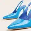 Sapatos de vestido Primavera Verão Slingback Bombas Sandálias Mulheres Rasas Slip-On Elegante Salto Fino Festa Sandalias de Mujer Azul Amarelo