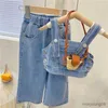 Clothing Sets New Summer Girls Clothing Sets Pocket Buttons Street Denim Vest +Wide-Leg Pants Fashion Baby Kids Outfit Children Clothes Suits