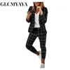 Glcmyayawomens impresso calças terno e blazer combinando 2 peça conjunto elegante sweatsuit senhora do escritório roupas de treino 240315