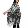 Scarves Liquid Black And White Scarf Elegant Marble Soft Shawl Wraps With Long Tassel Lady Y2k Cool Autumn Bufanda Mujer