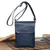 Torba Cowhide oryginalne skórzane ramię mini kobiety Mężczyźni Messenger na telefon Wysokiej jakości Vintage Brown Black Blue M3376