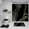 Shower Curtains Abstract Marble Shower Curtain Set Gold Lines Black Grey Pattern Modern Luxury Home Bathroom Decor Non-slip Rug Toilet Lid Cover Y240316