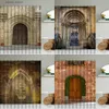 Shower Curtains Retro Old Door Shower Curtain Moroccan Gothic Geometric Arch Brick Wall Building Scenery Bathroom Waterproof Curtains Home Decor Y240316