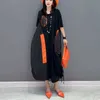 Vestidos casuais básicos remendos design drapeado lados novo verão estilo japonês mulher preto pulôver vestido solto ajuste tamanho grande casual grande robe jjxd453c24315