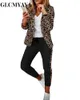 Glcmyayawomens impresso calças terno e blazer combinando 2 peça conjunto elegante sweatsuit senhora do escritório roupas de treino 240315