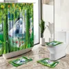 Douchegordijnen waterval Lake Lake Scenery Douche Gordijn Forest Groene planten Bloemen Leer Natuurlijk landschap Huis Tapijt Toilet Cover Bad Mat Set Y240316