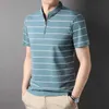 Camisas casuais masculinas de alta qualidade processo tingido de algodão com zíper gola redonda camisa de verão curta sle casual listrado tops roupas da moda menc24315