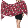 Halsdukar Holiday Wonder Poinsettia och Nutcrackers On Red Wishes Pattern SCARF WRAP FÖR KVINNA LÅNG VINTA TASSEL SAWL