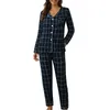 Pigiama a maniche lunghe da uomo in pigiameria Set da donna Pantaloni a camicia con bottoni Autunno Primavera Pigiama scozzese a due pezzi Casual Lounge Home-Wear Suit