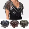 Scarves 1920s Flapper Shawl Vintage Embroidered Sequin Black Lace Short Cover Up Dress Accessory Mesh Beaded Cape Party