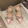 Crystal verfraaide gesp gespoten pompen schoenen spoel hakken sandalen dames luxe ontwerpers jurk schoen schoen Slingback sandaal sandal siane35-42