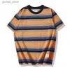 Homens camisetas Ok1124 Irregular Stripe T-shirt Mens 230g Pesado Qualidade Casual Contraste Manga Curta Solta O-pescoço Tee Top Q240316