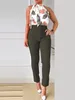 Women's Two Piece Pants Women Floral Print Halter Sleeveless Top High Waist Set With Belt Summer Suit Elegant Office Lady Outfits