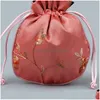 Jewelry Pouches, Bags Jewelry Packaging Display 11X13Cm Dstring Bags Women Girl Storage Chinese Silk Embroidery Bracelet Pendant Neckl Dhqu9