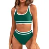 Maillots de bain pour femmes Taille haute Bikini Ensembles Sportif Deux pièces Maillot de bain Couleur unie Maillots de bain Fitness Push Up Bikinis Tankinis Ensemble