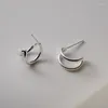 Stud Oorbellen Echt 925 Sterling Zilver Dubbellaags Voor Vrouwen Fijne Sieraden Minimalistische Oorbellen Vrouwelijke Accessoires