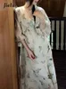 Базовые повседневные платья Jielur в китайском стиле Новое женское платье с принтом с v-образным вырезом Осенний фонарь Sle Повседневная мода Fe Макси-платья Базовый офис LadyC24315