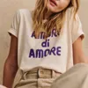 2024 Summer New Sezane 디자이너 패션 Amore Di Amore 편지 인쇄 티셔츠 맞춤형 목 다목적 풀오버 탑 짧은 슬리브 티
