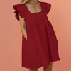 Basic Casual Jurken 2021 Zomer Vintage Mini Casual Jurken Voor Vrouwen Losse Jurk Dames Knippen En Naaien Ruche Zoom Kiel Jurk vestido NewC24315