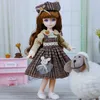 28 cm anime docka full uppsättning 1/6 bjd 23 Joint Movelble Body with Kirt Hat Headboard Girls Dress Up Toys 240308