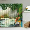 Shower Curtains Tropical Jungle Scenery Shower Curtain Parrot Peacocks Feather Green Plant Waterfall Natural Scenery Bathroom Screen Home Decor Y240316