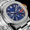 5740 Perpetual Calendar A324SC Automatic Mens Watch PPF Blue Texture Dial Stick Markers Stainless Steel Bracelet Super Edition Reloj Hombre Puretimewatch PTPP