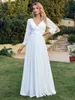 Casual Dresses Elegant Floral Lace Sequin Beach Chiffon Dress for Women Hollow Full Sleeve Maxi Party Ivory Female Formal