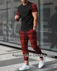 2 Piece Set Outfits Mens Trousers Tracksuit 3D Printed Summer Street Clothes Jogger Sportswear Short Sleeve T ShirtLong Pants 240315