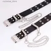 Bälten kvinnor dubbel slingband dubbel eyelets grommet läder spänne punk stift strap casual klänning jeans gotiska belty240316