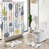 Rideaux de douche Dessin animé peint à la main plante en pot rideau de douche Tropical Cactus feuille enfant salle de bain décor tapis antidérapant couverture de toilette tapis de bain ensemble Y240316