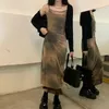 Karrcat Vintage Tie Dye Print Mesh Dress Grunge Gothicti Spaghetti Strap Midi Korean Style Party Fairycore Vestidos 240313