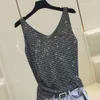 Canotte da donna Canottiere con top in maglia con strass Camicia senza maniche in seta brillante Canotte da donna 2022