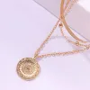 Vintage Bohemia Coin letter Layered Chain 14k Yellow Gold Necklace For Women Shell Pearl Moon Long Choker Collar Pendant butterfly Necklaces