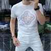 2024 Luxury Summer New T-shirt Hot Drill Print Half Sleeve Men's and Women's Fashion Lose Short Sleeve Asian Size M-4XL