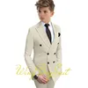 Yellow Boys Suit Double Breasted Jacket Pants 2 Piece Set Business Style Formal Wedding Tuxedo Custom Size Blazer Kids 240304