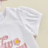 Set di abbigliamento per bambine outfit ghosh flower stampa a maniche lunghe T-shirt a collo con pantaloni bagliori fascia estate