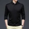 Men's Casual Shirts BROWON Spring and Autumn T Shirt Men Turn-down Collar Solid Color Striped Long Sle Design Mens T-shirt Casual Slim Long TopsC24315