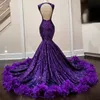 Mermaid Purple Feathers Prom for Black Girl cekin urodzinowe sukienki na imprezę 2024 szaty wieczorowe suknie wieczorowe