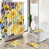 Rideaux de douche Rideau de douche fleur rose papillon oiseau plante feuille aquarelle rurale art tapis antidérapant couverture de toilette ensemble de tapis de sol lavable Y240316