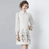 Casual Dresses Elegant Women Doll Collar Short Dress 2024 Spring Long Sleeves Fashion Vintage Embroidered Loose Female Clothing