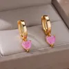 Boucles d'oreilles pendantes en forme de cœur en cristal rose doux pour femmes et filles, bijoux esthétiques de mariage en acier inoxydable, cadeaux de fête pour étudiantes