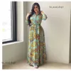 Etniska kläder Fashion French Elegant Maxi Dresses for Women Retro Print Muslim Dubai Abaya Lapel Single-Breasted Long Sleeve Shirt Dress 760