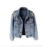 Spring and Autumn Heavy Industry Beaded Denim Jacket Womens Short Long Sleeve Fashion Jacket Large Pearl Denim Jacket 240311