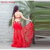 Sahne Giyim Lüks Elmas Doğu Dans Kıyafet Kadın Parçası 2 Performans Göbek Sütyen Uzun Etek Seksi Kırmızı Beyaz