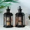 Vintage Nordic Candle Holder Lanterns Candles Aesthetic Hanging Lantern Iron Lantern Black Home Decor Wedding Room Decoration 240314