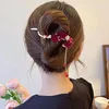 Haarspangen, elegante Pflaumenblüten-Bananen-Twist-Perlen-Quasten-Klauenklammer für Damen, Brötchen-Haarnadel, Kopfbedeckung, Hochzeits-Accessoires