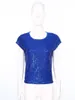 Damen-Tanktops für Damen, Sommer, glitzernde Pailletten-Shirts, modische Flügelärmel, Rundhals-T-Shirt, Nachtclub, Party, glitzernde Bluse, Performance-Tops