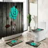 Cortinas de ducha Flor de girasol Baño Cortina de ducha Rosa Mariposa Arte floral Baño Bañera Decoración Alfombra antideslizante Cubierta de inodoro Juego de alfombrillas de baño Y240316