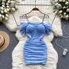 Party Dresses Foamlina Sexy Spaghetti Strap Mesh Bodycon Dress Women Summer Cold Shoulder Short Sleeve Chest Padded Slim Club Mini